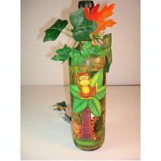 Handmade Lighted Decorated Bottle Monkey and Tiger in a Tree with Leaves   183334938450
